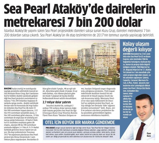  Star- Seapearl Ataköy’de dairelerim metrekaresi 7 bin 200 dolar