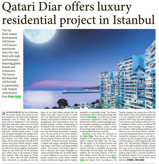  Daily sabah-Qatari Diar offers luxury residential project in İstanbul