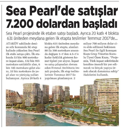  Akşam -SeaPearl’de Satışlar 7.200 Dolardan Başladı