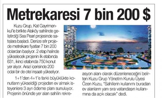  Bugün Gazetesi- Metrekaresi 7.200 USD