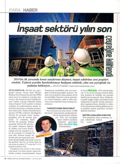  Para-İnşaat Sektörü Yılın Son Çeyreğine Kilitlendi
