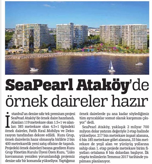 Türkiye-Seapearl Ataköy’de örnek daireler hazır